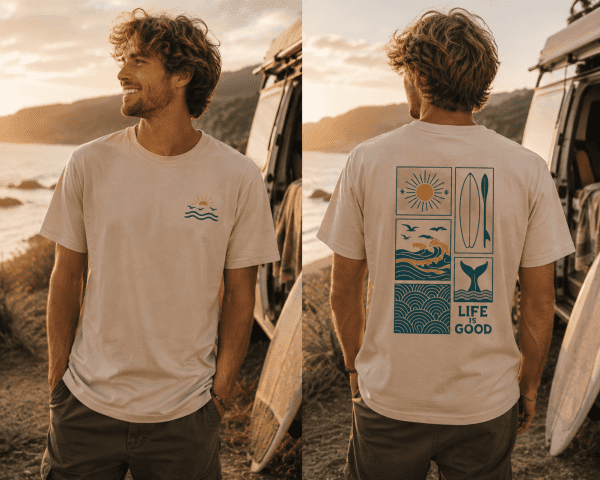 Tshirt life is good frontback "Retro Surf"