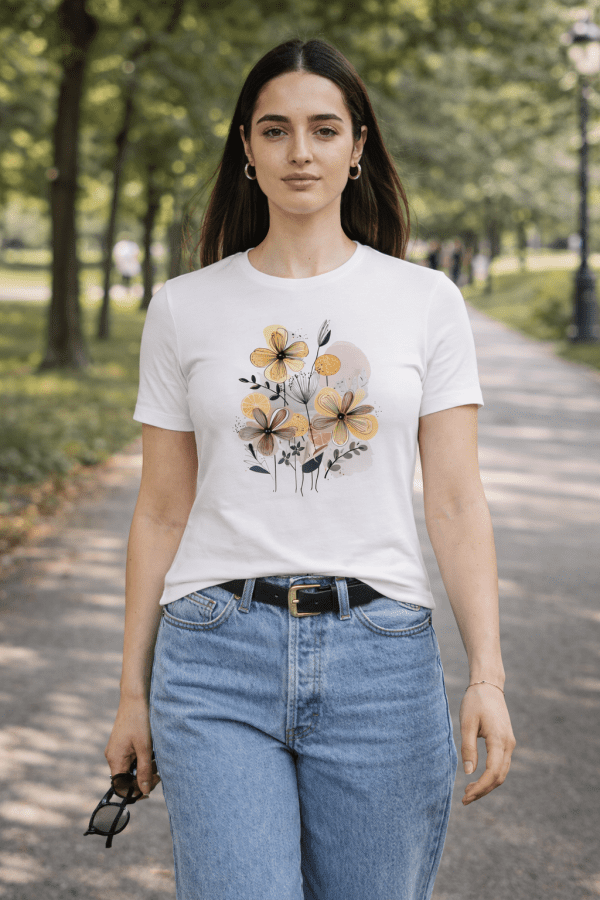 Damen T-Shirt Blumen fitted T-Shirt „Botanical Abstract“
